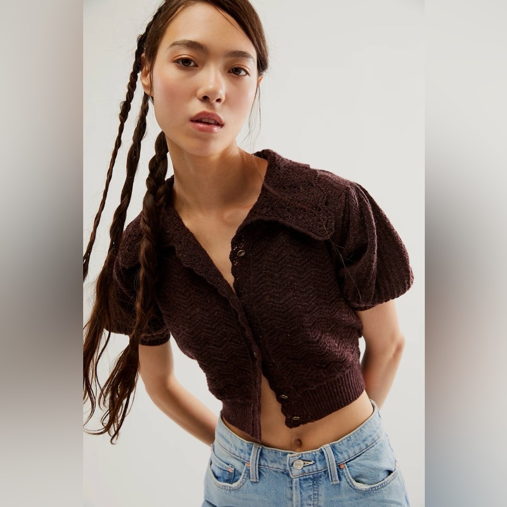 Free People Brown Cashmere Button-Up Cardigan